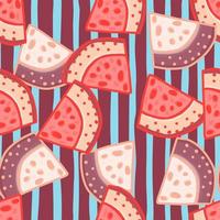 Hand drawn watermelon slices seamless pattern. Funny fruit backdrop. vector