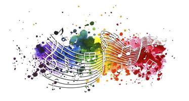 rainbow vector music background with notes and watercolor splash