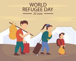 illustration vector graphic of the family fled to the camp, perfect for international day, world refugee day, celebrate, greeting card, etc.