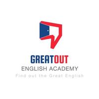 English language school logo design. Concept of learning English outside the box. Vector illustration of English language school, lesson, course logo
