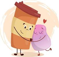 Cup of coffee hugging with marshmallow vector