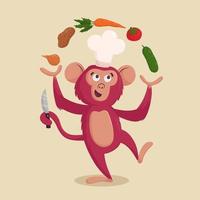 monkey cook juggling vegetables vector