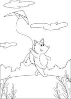 Coloring page with a fox and a kite vector