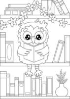 Coloring page with an owlet that reads a book vector