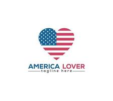 America lover logo or icon with flag and heart sign vector illustration.