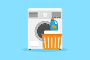 Washing machine illustration flat, washing machine, clothes, clothes basket, detergent, flat design vector illustration