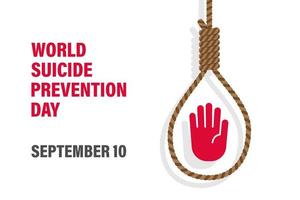 World suicide prevention day illustration flat, suicide rope, stop sign, september 10th, flat design vector illustration