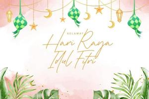 Water color Islamic holiday background, suitable for Ramadan, Eid Fitri, Eid Adha and Maulid.With tropical islamic decor. vector