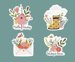 Cute Flat Spring Stickers vector