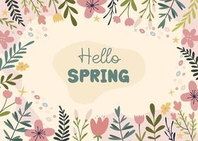 Hola primavera floral tarjeta modelo vector