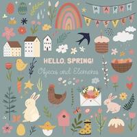 set of spring and Easter elements vector