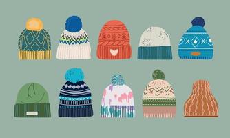 Set of spring, autumn or winter hats flat design vector