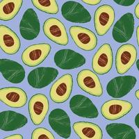 Seamless pattern of cut avocado on a blue background, vector illustration