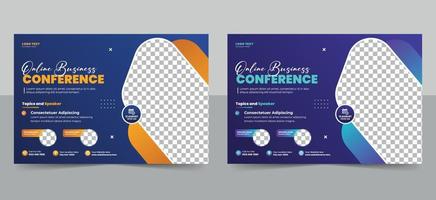 Business conference flyer template or live webinar event invitation social media web banner design vector