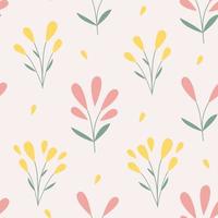 Vector spring seamless pattern with minimal pastel yellow and pink flowers. Simple childish print.