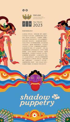 Colorful flat design with wayang illustration for ethnic vintage and tourism poster template