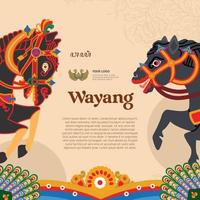 Colorful flat design with wayang illustration for ethnic vintage and tourism poster template vector