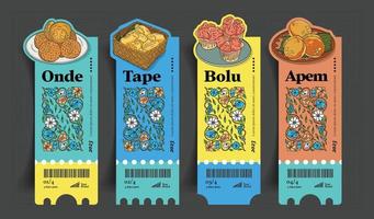 various ticket for food festival with indonesian traditional culinary illustration vector