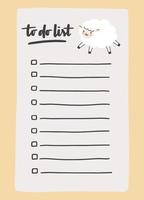 To do list template decorated by cute sheep. Cute design of schedule, daily planner or checklist. Vector hand-drawn illustration. Perfect for planning, notes and self-organization.