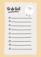 To do list template decorated by cute sheep. Cute design of schedule, daily planner or checklist. Vector hand-drawn illustration. Perfect for planning, notes and self-organization.