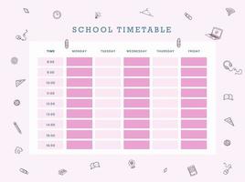 .Weekly planner template with school objects and symbols vector