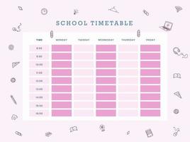 .Weekly planner template with school objects and symbols vector