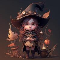 Character girl, little witch, 3d, Halloween. photo