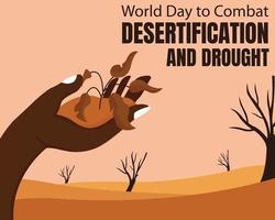 illustration vector graphic of hands hold the ground and withered plants, revealing barren land and dead trees, perfect for international day, world to combat, desertification and drought, celebrate.