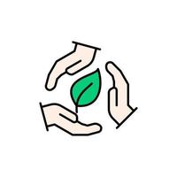 Hand protecting leaf in circle environmental icon outline fill vector