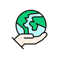 eco earth globe with hand environmental icon outline fill vector