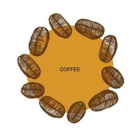 Frame with coffee beans . Illustration of a set of handmade coffee beans in a sketchy style.Coffee-coloured.Design element.Vector vector