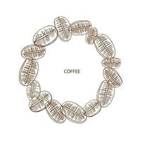 Frame with coffee beans. Illustration of a set of hand drawn coffee beans in a sketchy style. Coffee color. Design element, background vector