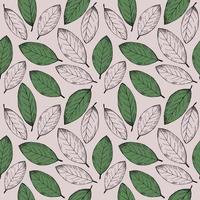 Seamless pattern with bay leaf. Repeating background with laurel leaves. Hand-drawn illustration. Design element. Vector