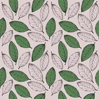 Seamless pattern with bay leaf. Repeating background with laurel leaves. Hand-drawn illustration. Design element. Vector