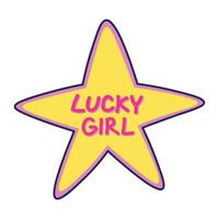 Retro Vibes Kidscore Style Sign. Decorative Vibrant Lucky Girl Sticker or Badge. Groovy 90s and 2000s Retro Good Vibe vector