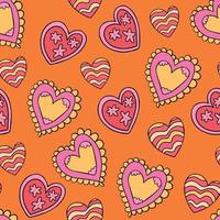 Vibrant psychedelic retro vibe 70s pattern with romantic hearts. Decorative colorful vintage pattern and wallpaper for Valentine's day vector