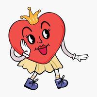 Funky psychedelic cartoon character of heart. Retro cartoon style character illustration. Retro cartoon Valentine's Day vibe vector