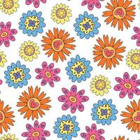 Decorative vibrant retro floral seamless pattern. Pattern with primitive colorful retro vintage flowers 1970 vector