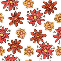 Vintage style seamless pattern with retro primitive decorative flowers. Retro floral pattern 1970 good vibe vector