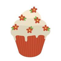 Easter cupcake decorated with flowers. Illustration of an Easter red cupcake. Cute cupcake. vector