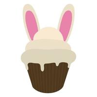 Easter cupcake decorated with bunny ears. Illustration of an Easter cupcake with ears. Cute cupcake with bunny ears. vector