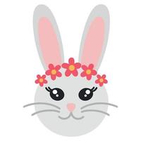 linda Pascua de Resurrección conejito en un guirnalda. conejito niña en un primavera guirnalda. ilustración de un linda conejito muchacha. vector