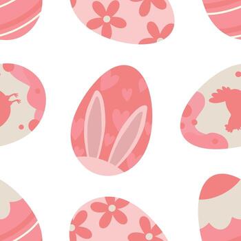 modelo con Pascua de Resurrección huevos. vector modelo con rosado pintado Pascua de Resurrección huevos.