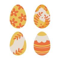 Set with Easter eggs. Vector set with orange painted Easter eggs. Easter eggs decorated with leaves and flowers.