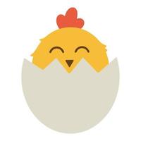 A cute chicken in a eggshell. Easter cartoon chicken. Vector illustration of a chicken in an eggshell.