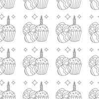 Easter pattern with eggs with ornament, cupcake, candle. vector