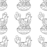 Easter pattern with a plate with eggs and a chicken sitting on eggs. vector
