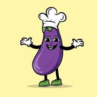 Chef eggplant cartoon character vector illustration