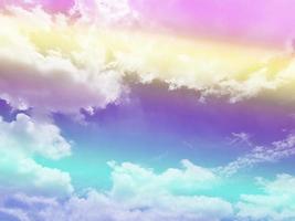 beauty sweet pastel purple yellow  colorful with fluffy clouds on sky. multi color rainbow image. abstract fantasy growing light photo