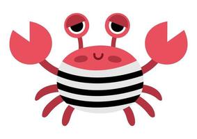 Vector pirate crab icon. Cute sea animal illustration. Treasure island hunter in stripy shirt. Funny pirate party element for kids. Crayfish picture isolated on white background